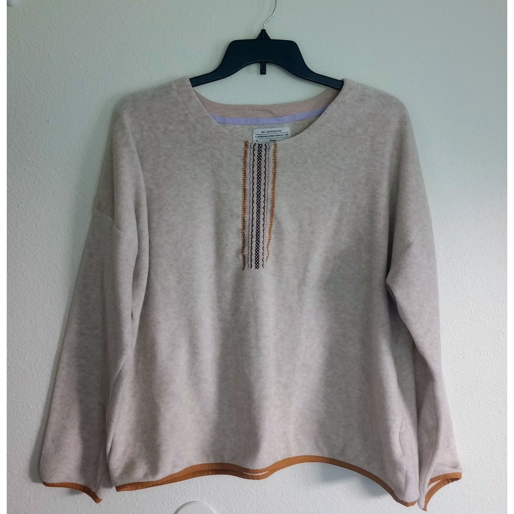 REI Cooperative Embroidered Fleece Sweatshirt Pullover Oatmeal Beige Cozy XL